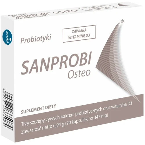 Sanprobi Osteo, 20 kapsułek - Kompozycja trzech szczepów bakterii probiotycznych z witaminą D3