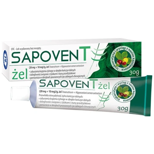Sapoven T (20 mg + 10 mg)/g, żel 30 g - Z trokserutyną, łagodzi uczucie ciężkich nóg oraz obrzęki