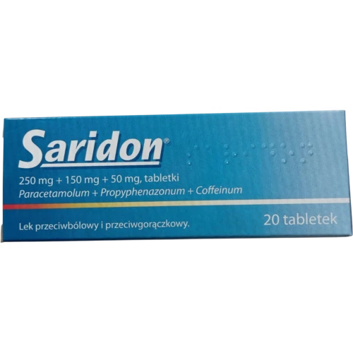 Saridon 250 mg+150 mg+50 mg, 20 tabletek (import równoległy) - O działaniu przeciwbólowym i przeciwgorączkowym