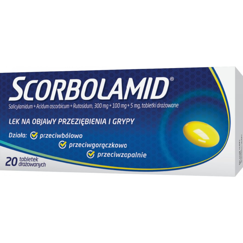 Scorbolamid, 20 tabletek - Acidum ascorbicum + Rutosidum trihydricum + Salicylamidum 100 mg + 5 mg + 300 mg