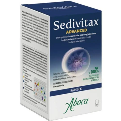 Aboca Sedivitax Advanced, 30 kapsułek - Suplement diety zawierający kompozycję składników roślinnych. Z melisą, kozłkiem lekarskim i męczennicą. 