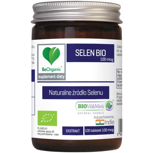 BeOrganic Selen BIO 100 mcg, 100 tabletek - Naturalny selen roślinny dla odporności i tarczycy