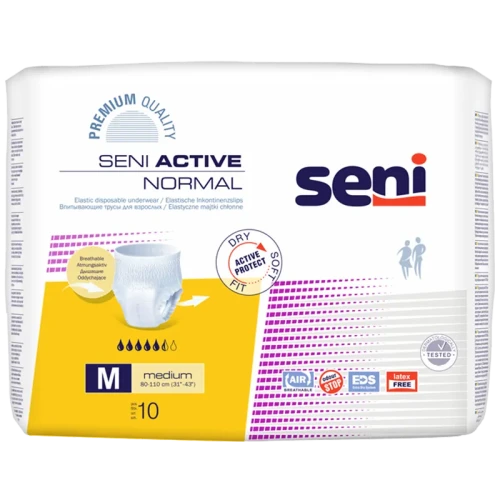 Seni Active Normal Majtki chłonne M, 10 sztuk - Elastyczne, jednorazowego użytku dla osób z lekkim i średnim stopniem nietrzymania moczu