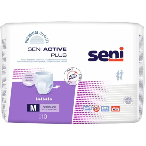 Seni Active Plus Majtki chłonne M, 10 sztuk - Elastyczne, jednorazowego użytku dla osób ze średnim i ciężkim stopniem nietrzymania moczu
