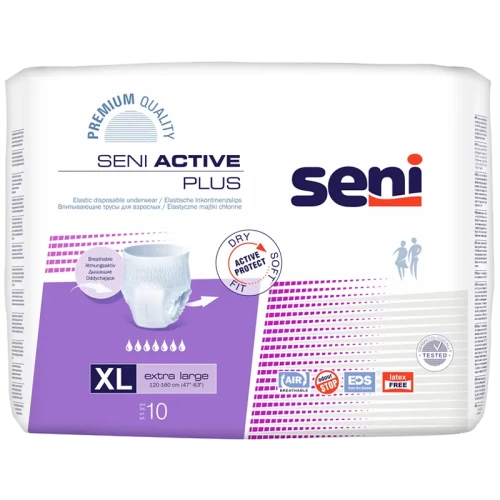 Seni Active Plus Majtki chłonne XL, 10 sztuk - Elastyczne, jednorazowego użytku dla osób ze średnim i ciężkim stopniem nietrzymania moczu