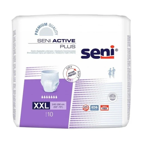 Seni Active Plus Majtki chłonne XXL, 10 sztuk - Elastyczne, jednorazowego użytku dla osób ze średnim i ciężkim stopniem nietrzymania moczu
