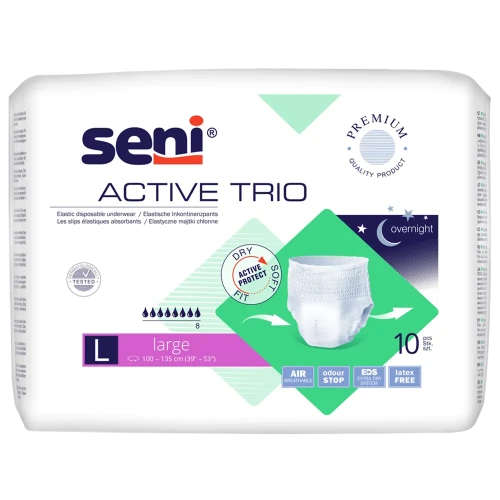 Seni Active Trio Majtki chłonne L, 10 sztuk - Elastyczne, jednorazowego użytku dla osób z ciężkim stopniem nietrzymania moczu