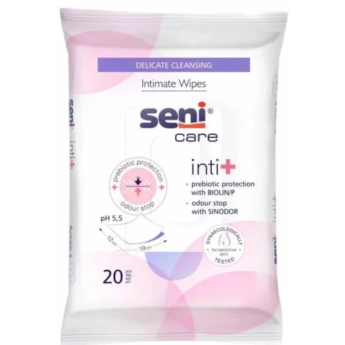 Seni Care Inti+ Chusteczki do higieny intymnej, 20 sztuk - Do codziennej, łagodnej pielęgnacji stref intymnych
