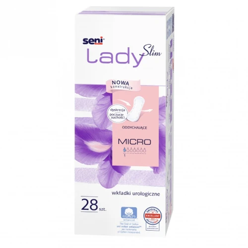Seni Lady Slim Micro Wkładki urologiczne dla kobiet, 28 sztuk - Ultracienkie wkładki na kropelkowe nietrzymanie moczu