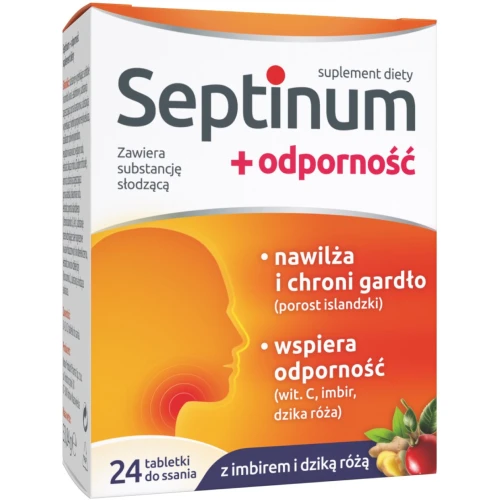 Septinum + Odporność, 24 tabletki do ssania - Z porostem islandzkim, który koi podrażnienia gardła, krtani i strun głosowych