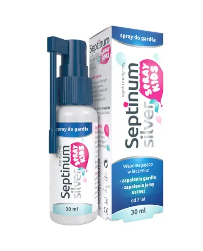 Septinum Silver Kids, spray do gardła, 30 ml - Z nanosrebrem i wyciągiem z porostu islandzkiego, wspomagania leczenie zapalenia gardła