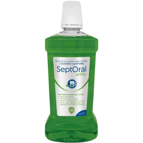 SeptOral Ortho Płyn do płukania jamy ustnej, 500 ml - Łagodzi podrażnienia  po zabiegach, oparzenich gorącymi potrawami i chemioterapii
