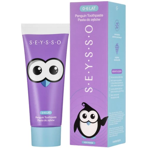 Seysso Kids Penguin Pasta do zębów dla dzieci 0-6 lat, 75 ml - Kompleksowa ochrona delikatnego szkliwa i dziąseł dzieci
