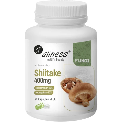 Aliness Shiitake ekstrakt 40/20, 400 mg, 90 kapsułek - Ekstrakt standaryzowany na 40% polisacharydów oraz 20% beta-glukanów