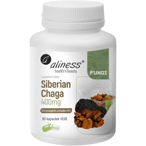 Aliness Siberian Chaga 400 mg, 90 kapsułek - Standaryzowany na 40% kompleksu chromogenicznego