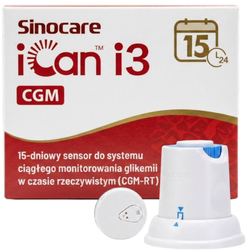 Sinocare iCan i3 CGM system do ciągłego monitorowanie glikemii, 1 sztuka - Sensor 15-dniowy, bez skanowania i kalibracji