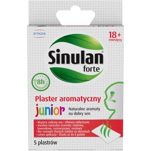 Sinulan Forte Junior plaster aromatyczny, 5 sztuk - Wspiera zatkany nos i ułatwia oddychanie