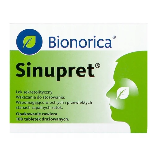 Sinupret, 100 tabletek -  Lek pochodzenia roślinnego na zapalenie zatok