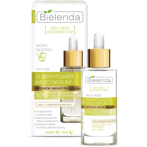 Bielenda Skin Clinic Professional Super Power Mezo Aktywne serum korygujące, 30 ml - Na niedoskonałości, przebarwienia i rozszerzone pory