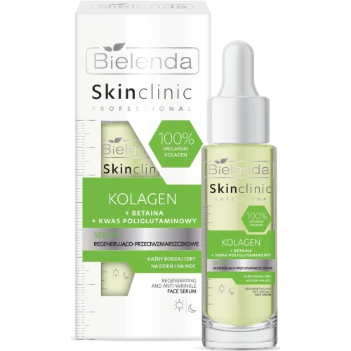 Bielenda Skin Clinic Professional Kolagen Serum regenerująco-przeciwzmarszczkowe, 30 ml - Z wegańskim kolagenem i kwasem poliglutaminowym