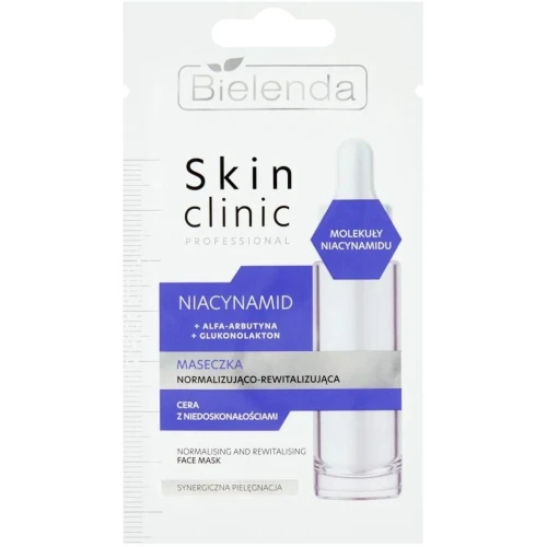 Bielenda Skin Clinic Professional Niacynamid Maseczka normalizująco-rewitalizująca, 8 g - Z niacynamidem, alfa-arbutyną i glukonolaktonem
