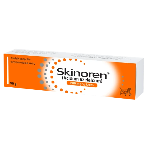 Skinoren 200mg/g Krem, 30 g - Skuteczny krem przeciwtrądzikowy z kwasem azelainowym na trądzik i przebarwienia