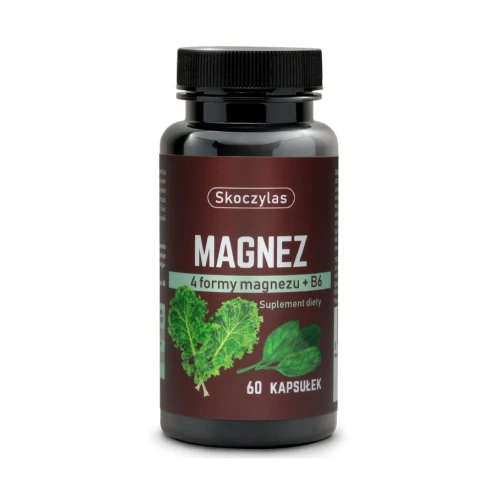 Skoczylas 4 formy magnezu z witaminą B6, szpinakiem i jarmużem, 60 kapsułek - Codzienne wsparcie dla mięśni i układu nerwowego