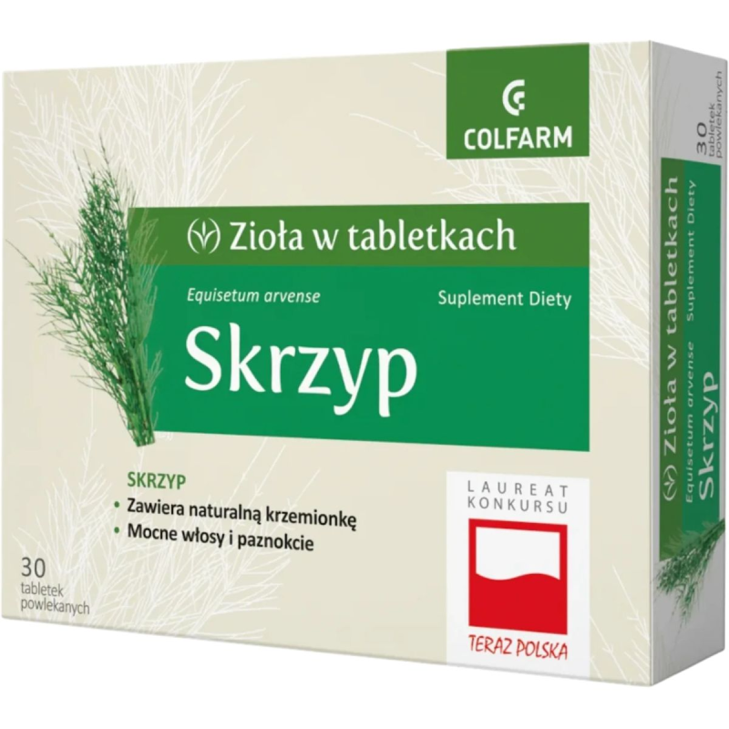 Colfarm Skrzyp, 30 tabletek powlekanych  - Z wyciągiem ze skrzypu polnego, który wspomaga wzrost włosów i kondycję paznokci 