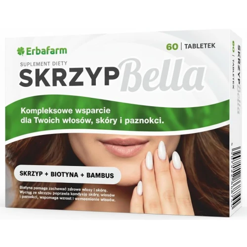 Skrzyp Bella, 60 tabletek - Skrzyp, biotyna i bambus poprawiają kondycję włosów, skóry i paznokci