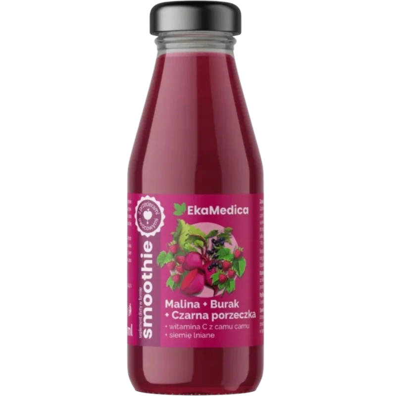 EkaMedica Smoothie Malina, Burak, Czarna porzeczka, 250 ml - Z przecierami owocowymi