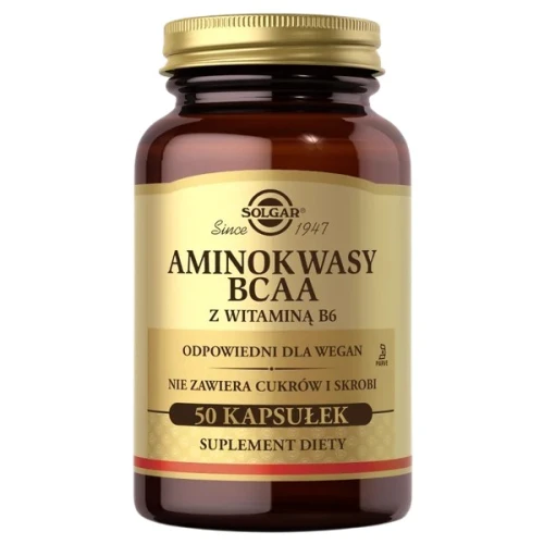 Solgar Aminokwasy BCAA z witaminą B6, 50 kapsułek - Dla osób aktywnych fizycznie