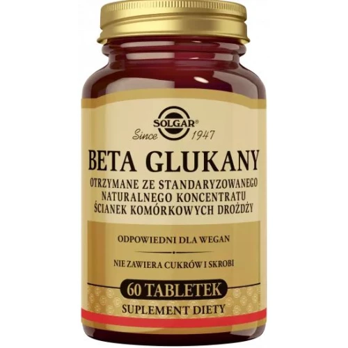Solgar Beta Glukany, 60 tabletek - Z beta glukanem otrzymanym ze standaryzowanego naturalnego koncentratu ścianek komórkowych drożdży