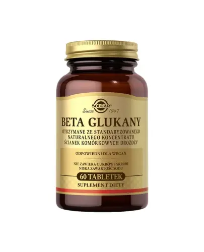 Solgar Beta Glukany, 60 tabletek - Z beta glukanem otrzymanym ze standaryzowanego naturalnego koncentratu ścianek komórkowych drożdży