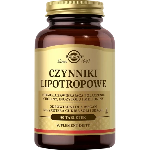 Solgar Czynniki lipotropowe, 50 tabletek - Formuła zawierająca połączenie inozytolu, choliny i metioniny
