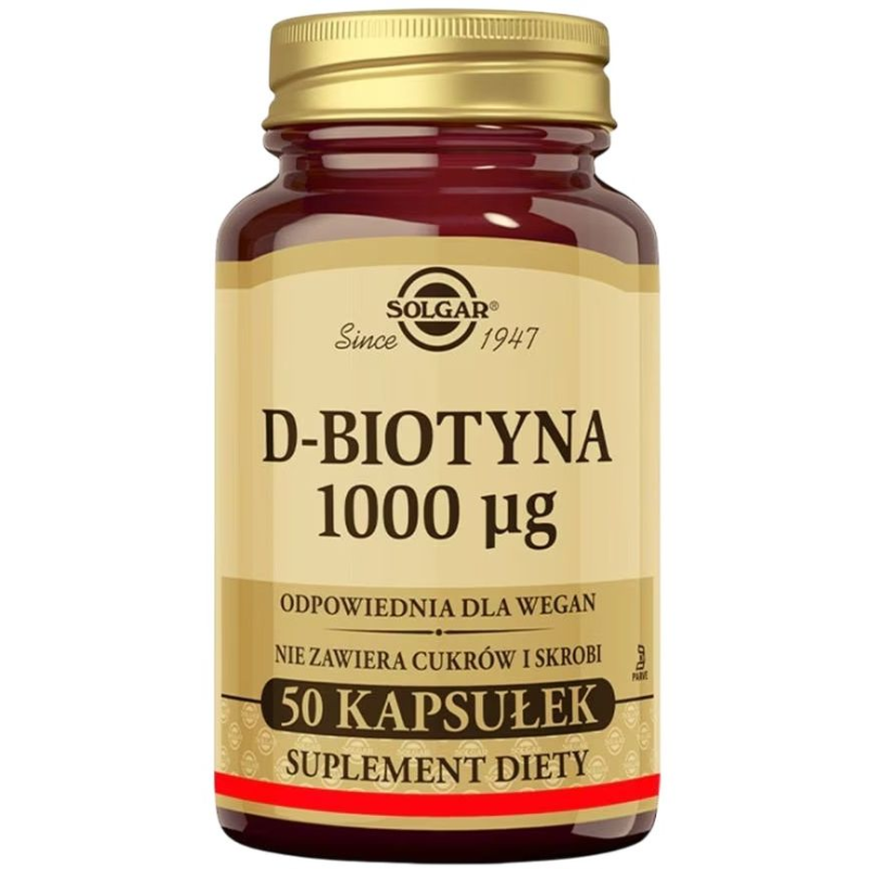 Solgar D-Biotyna 1000 µg, 50 kapsułek - Suplement diety z biotyną