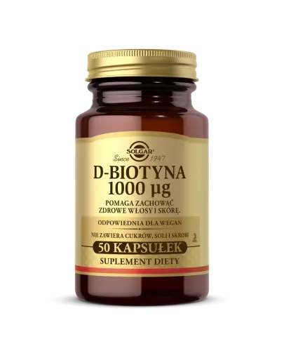 Solgar D-Biotyna 1000 µg, 50 kapsułek - Suplement diety z biotyną