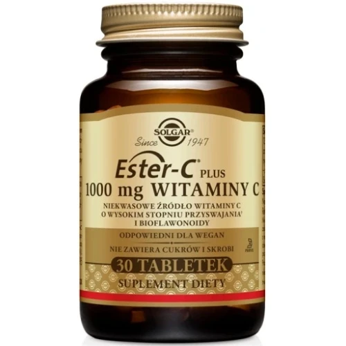 Solgar Ester-C Plus 1000 mg witaminy C, 30 tabletek - Niekwasowe źródło witaminy C o wysokim stopniu przyswajania