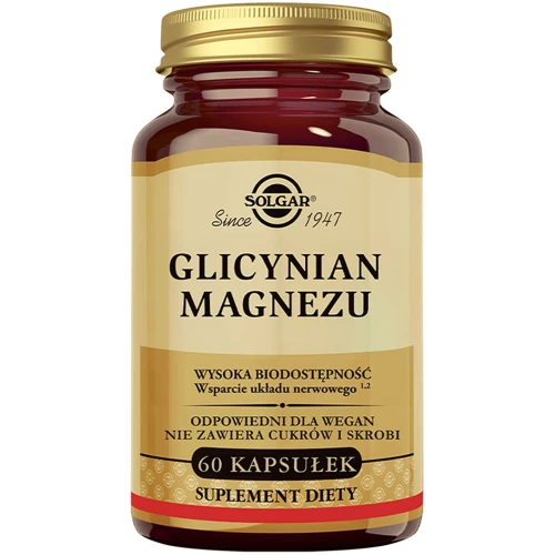 Solgar Glicynian Magnezu, 60 kapsułek - Z dobrze przyswajalną formą magnezu