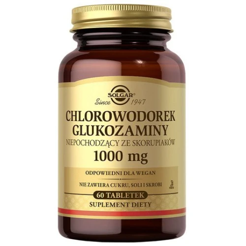 Solgar Chlorowodorek glukozaminy 1000 mg, 60 tabletek - Tabletki z niepochodzącą ze skorupiaków glukozaminą