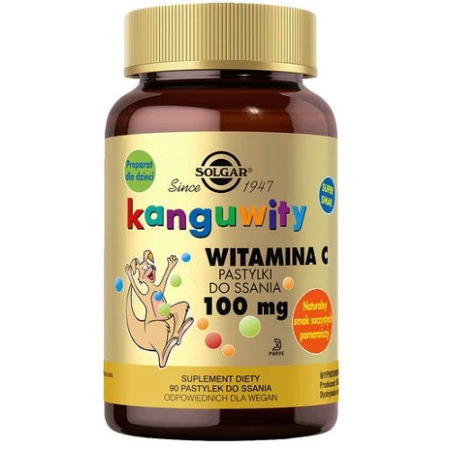 Solgar Kanguwity Witamina C 100 mg, 90 pastylek do ssania - Witamina C w pastylkach do ssania o smaku pomarańczowym