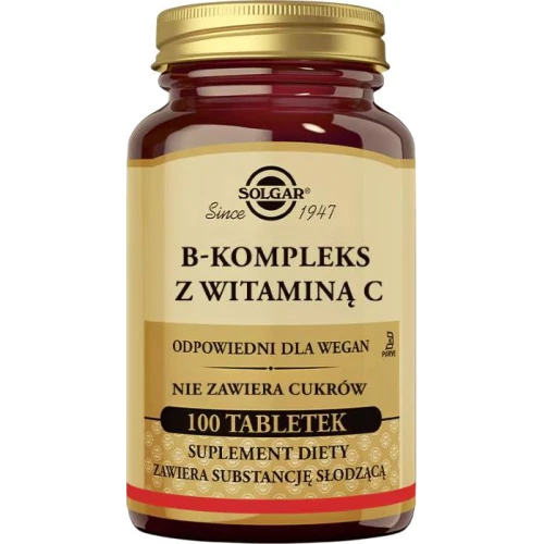 Solgar B–kompleks z witaminą C, 100 tabletek - Dla osób chcących zmniejszyć zmęczenie i znużenie