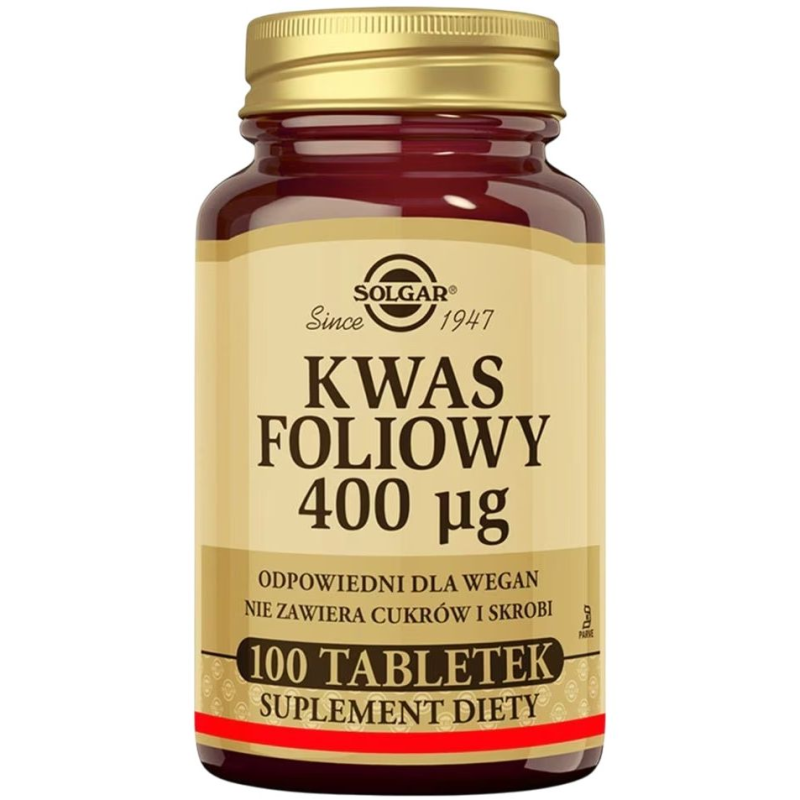 Solgar Kwas Foliowy 400 µg, 100 tabletek - Suplement diety dla osób dorosłych