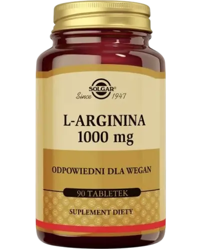 Solgar L-Arginina 1000 mg, 90 tabletek - Odpowiednie dla wegan tabletki zawierające 1000 mg L-argininy