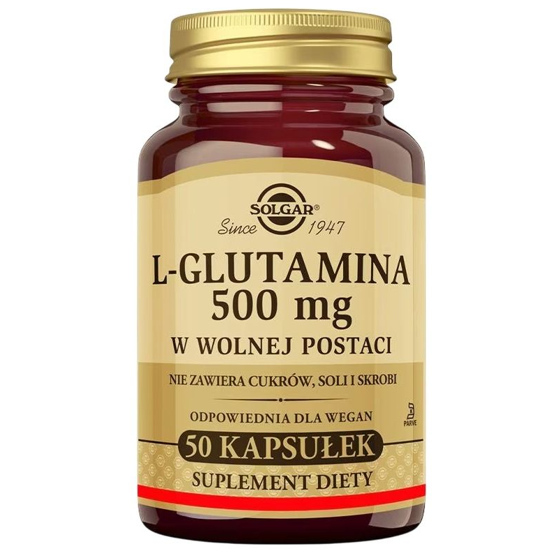 Solgar L-Glutamina 500 mg, 50 kapsułek - Odpowiednie dla wegan kapsułki z L-glutaminą w wolnej postaci