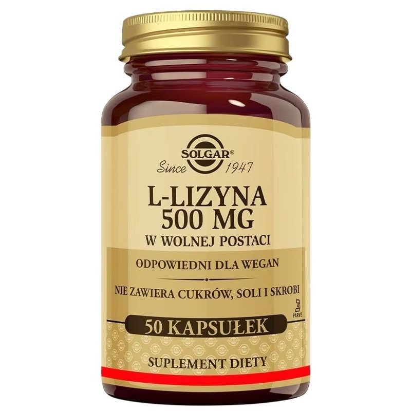 Solgar L-Lizyna 500 mg, 50 kapsułek - Suplement diety z lizyną w wolnej postaci