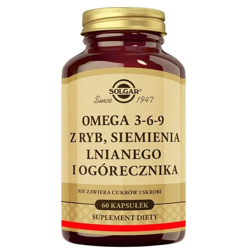 Solgar Omega 3-6-9 z ryb, siemienia lnianego i ogórecznika, 60 kapsułek - Żelowe kapsułki z kwasami omega