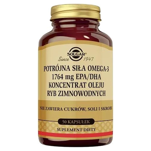 Solgar Potrójna siła Omega-3, 1764 mg EPA/DHA, 50 kapsułek - Koncentrat oleju ryb zimnowodnych