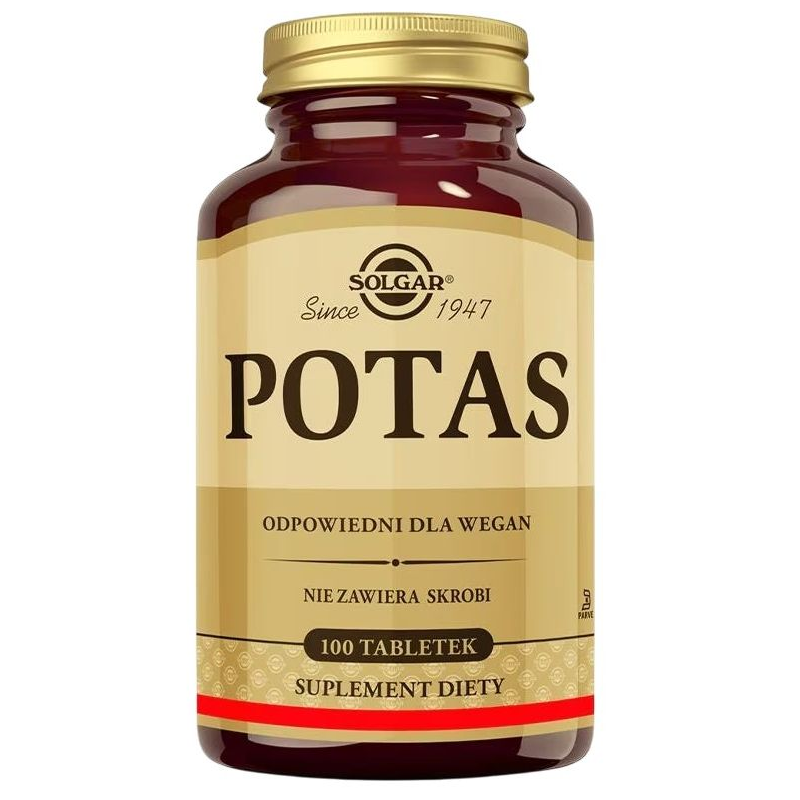 Solgar Potas, 100 tabletek - Suplement diety dla osób dorosłych