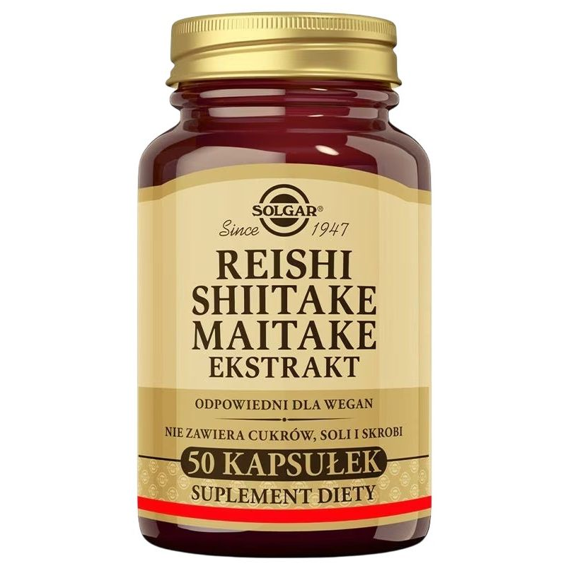 Solgar Reishi Shiitake Maitake Ekstrakty, 50 kapsułek - Sproszkowany grzyb Reishi 