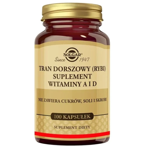Solgar Tran Dorszowy, 100 kapsułek - Suplement witaminy A i D